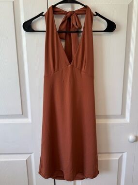 Abercrombie & Fitch Halter Neck Mini Dress in Burnt Orange - Women's Size Small